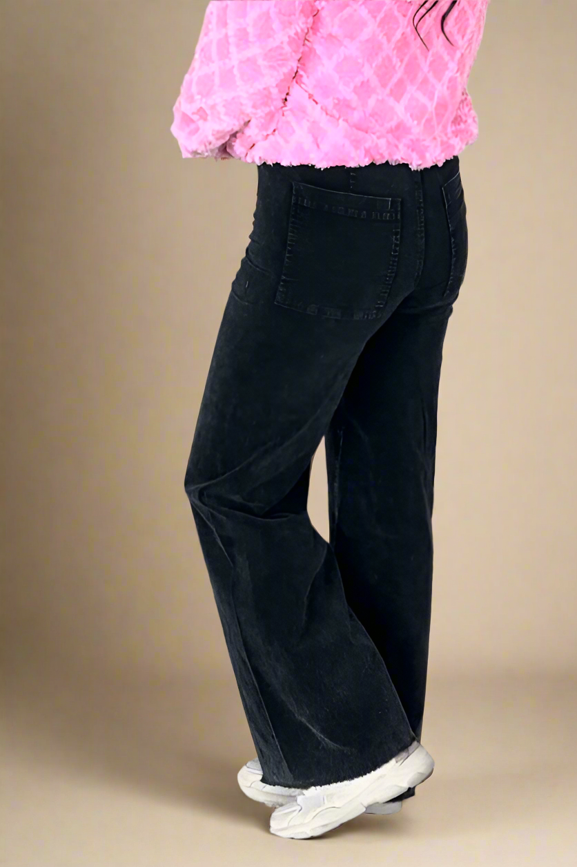 WASHED CORDUROY FLARE LEG PANTS