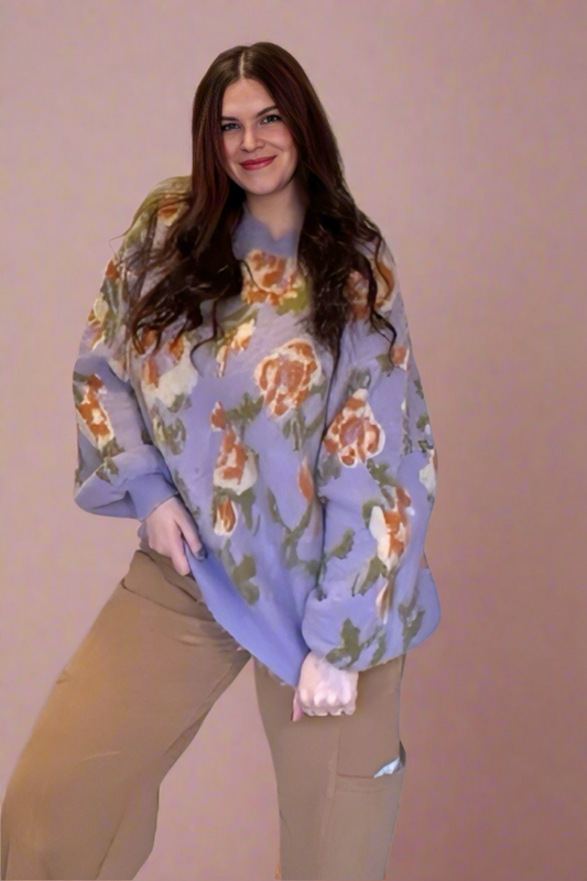 Soft Cozy Floral Print Knit Sweater Top
