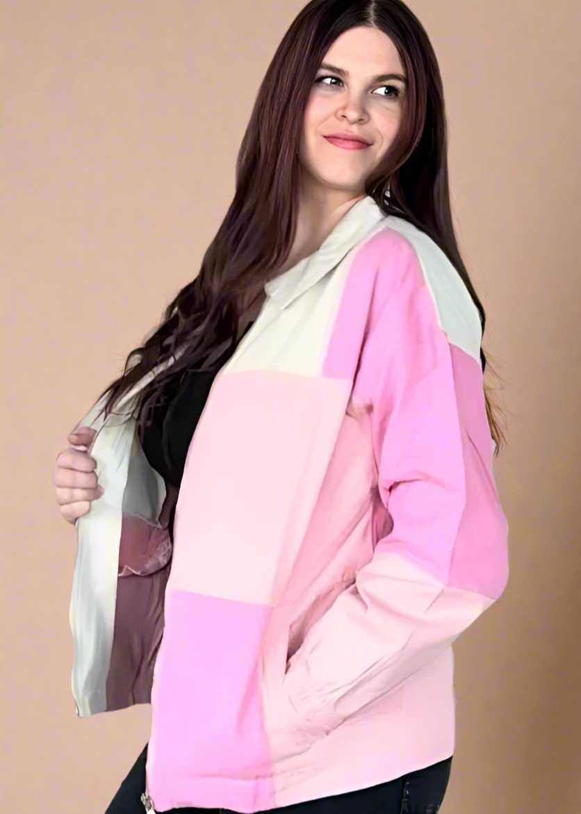 Washed Twill Color Block Casual Jacket