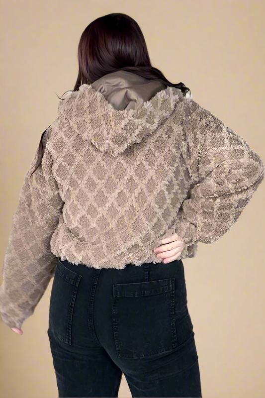 Oversized Fuzzy Fur Textured Knit Hoodie Jacket
