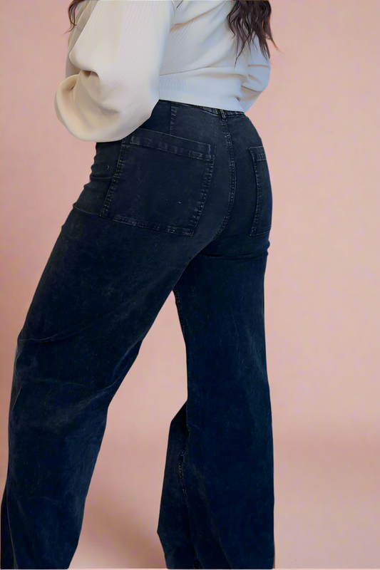 WASHED CORDUROY FLARE LEG PANTS