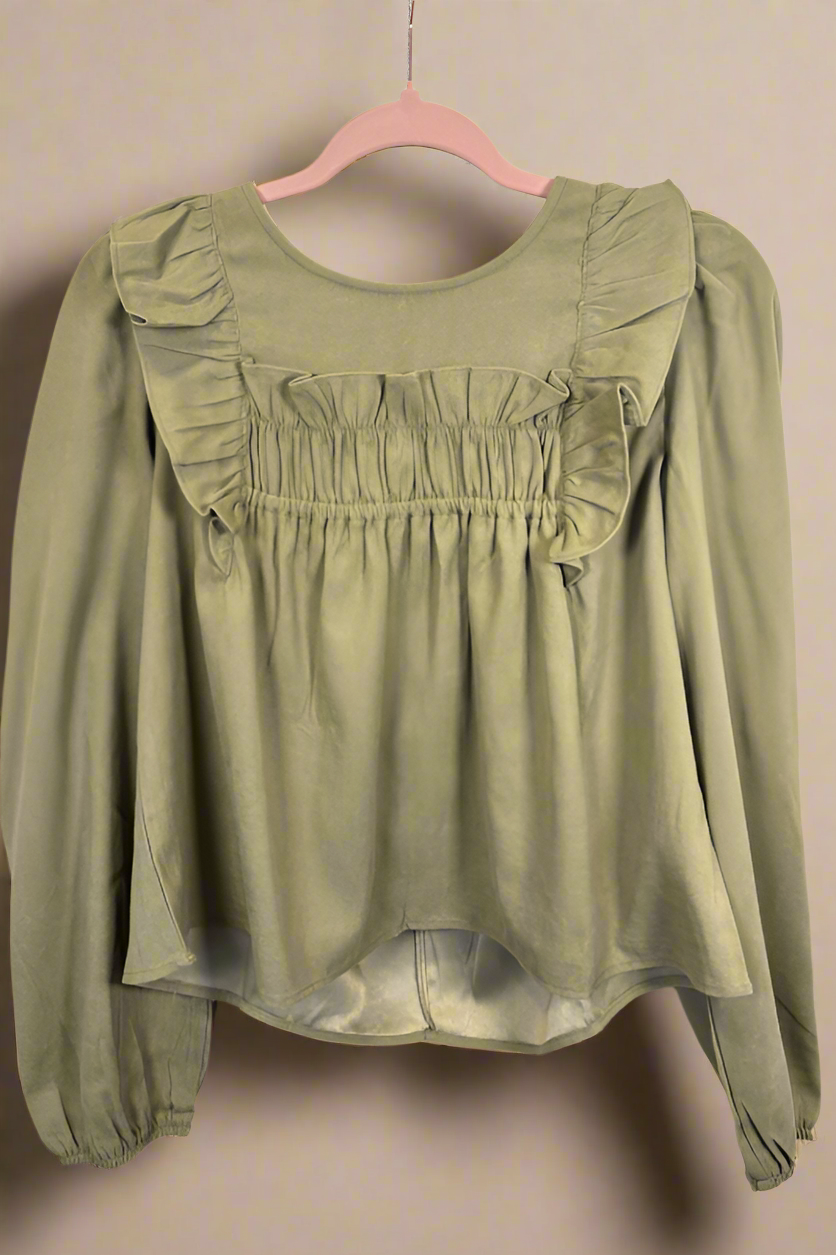 Casual Ruffle Shoulder Woven Blouse Top