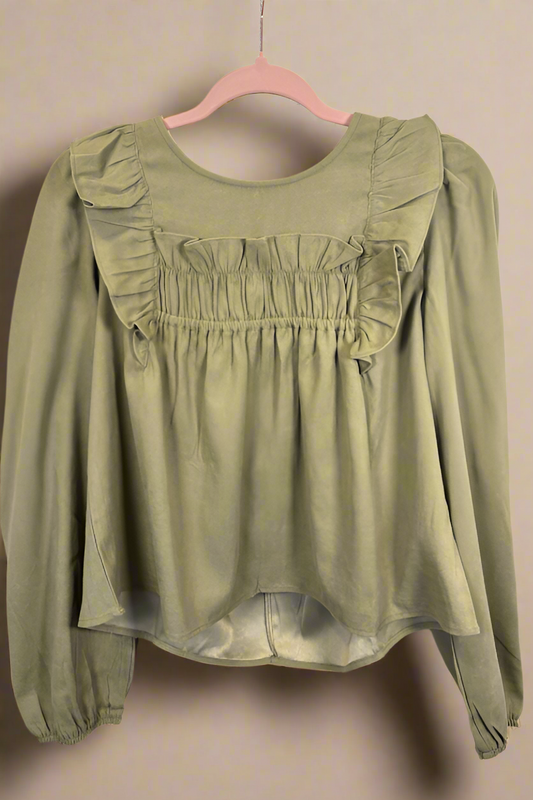 Casual Ruffle Shoulder Woven Blouse Top