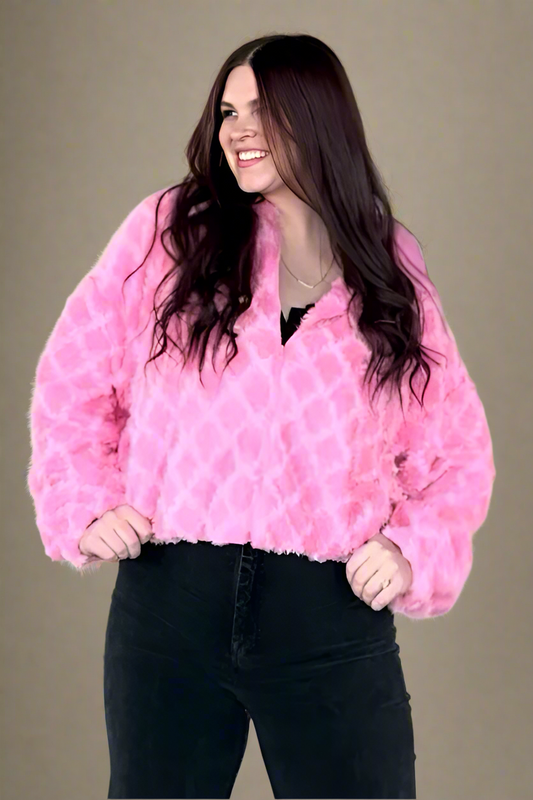 Oversized Fuzzy Fur Textured Knit Hoodie Jacket