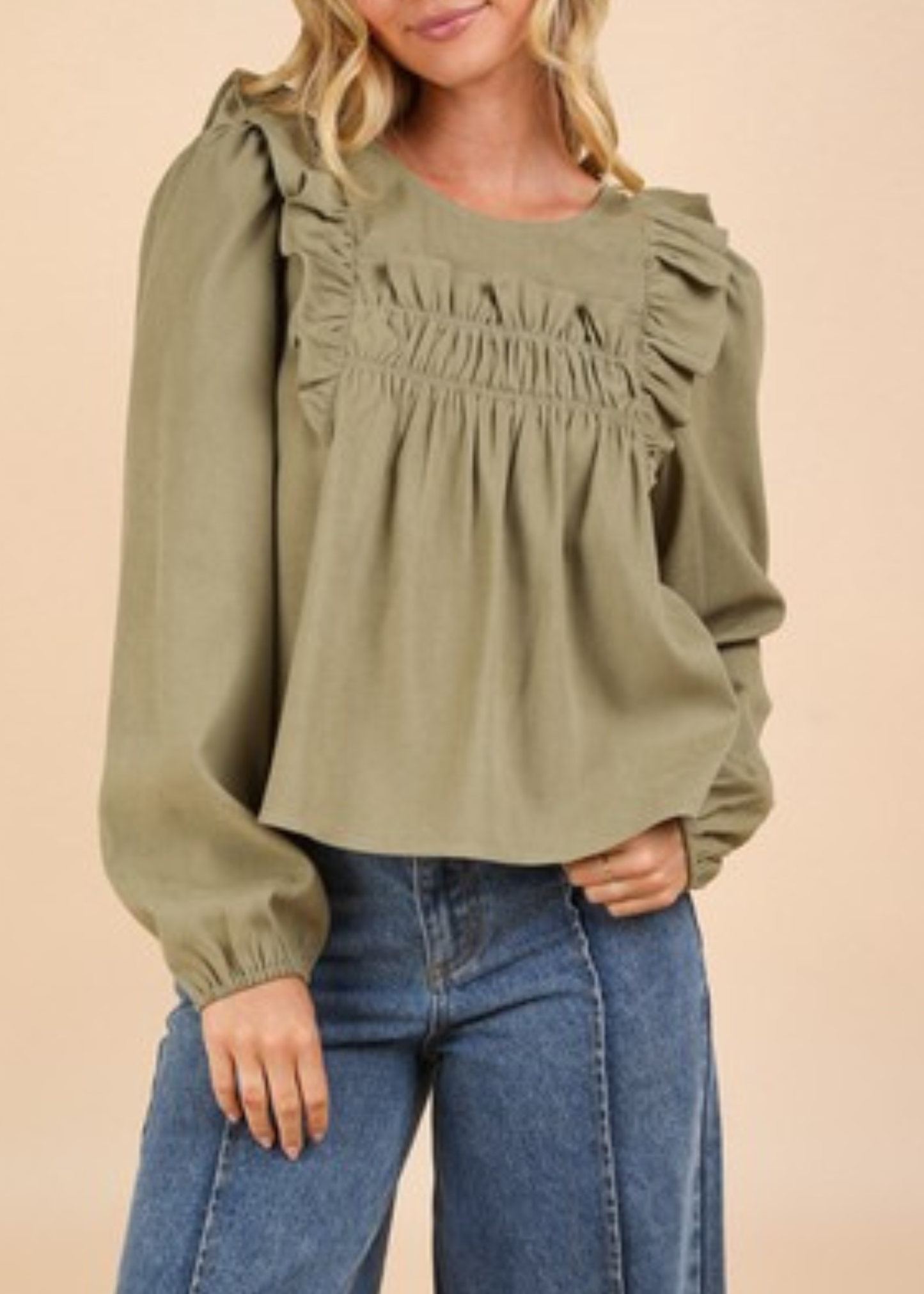 Casual Ruffle Shoulder Woven Blouse Top