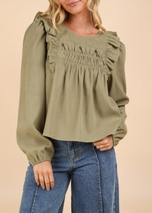 Casual Ruffle Shoulder Woven Blouse Top
