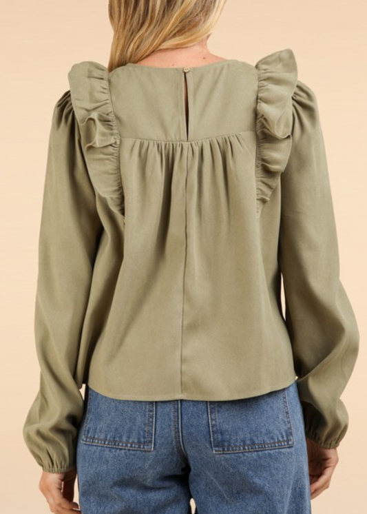 Casual Ruffle Shoulder Woven Blouse Top